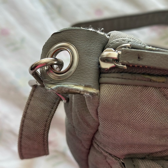 Carson Shoulder Bag In Grey Denim With Embroidered Flowers - Picture 9 of 11